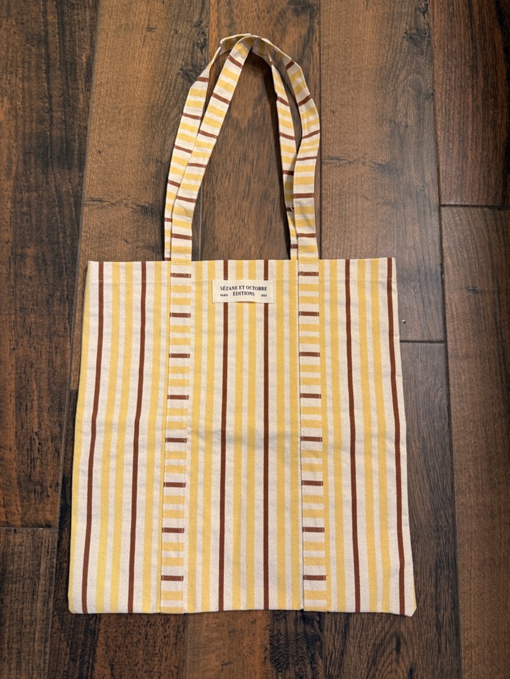 Sezane et Octobre Editions Striped Yellow & Brown Canvas Tote